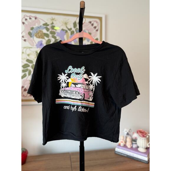 Organic Cotton Locals Only Black Cropped Graphic Tee Size Large - Picture 1 of 4